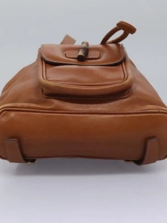 GUCCI Bamboo Backpack Leather Brown Gold 003 main image 15